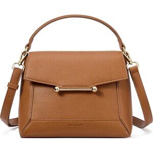 Small Vegan Leather Cream Crossbody Bag Women with Flap and Top Handle Design